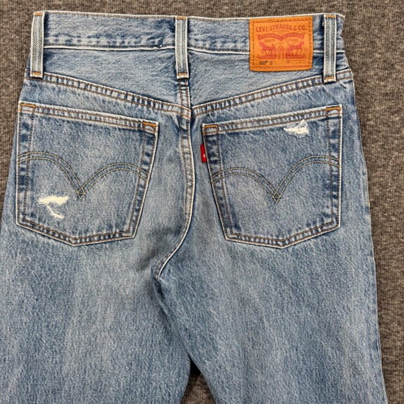 Levis 501 Skinny Jeans Womens 24x30 Light Wash Distressed Button Fly Denim Long - Picture 9 of 11